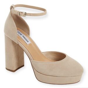 STEVE MADDEN Truth Heels Platform D’orsay Pump Ankle Strap Chunky Heel NWT